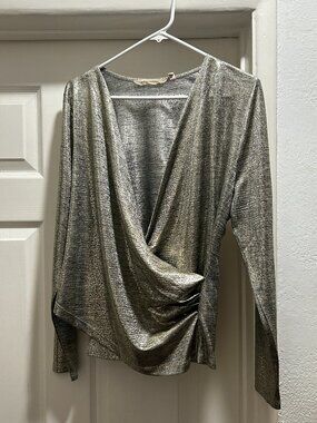 Silver Long Sleeve Wrap Top